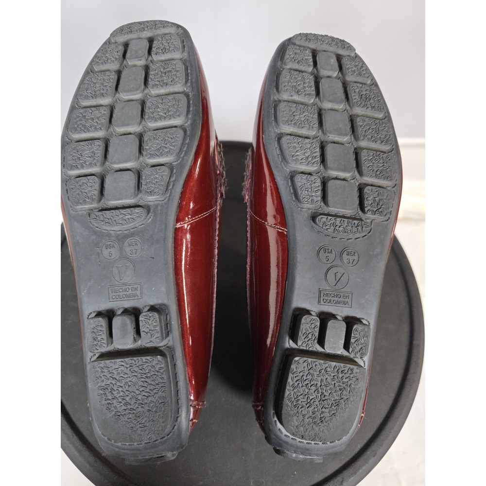 Size 5 Mercedes Campuzano Burgundy Patent Leather Horsebit Driving Loafers Women - Picture 5 of 11